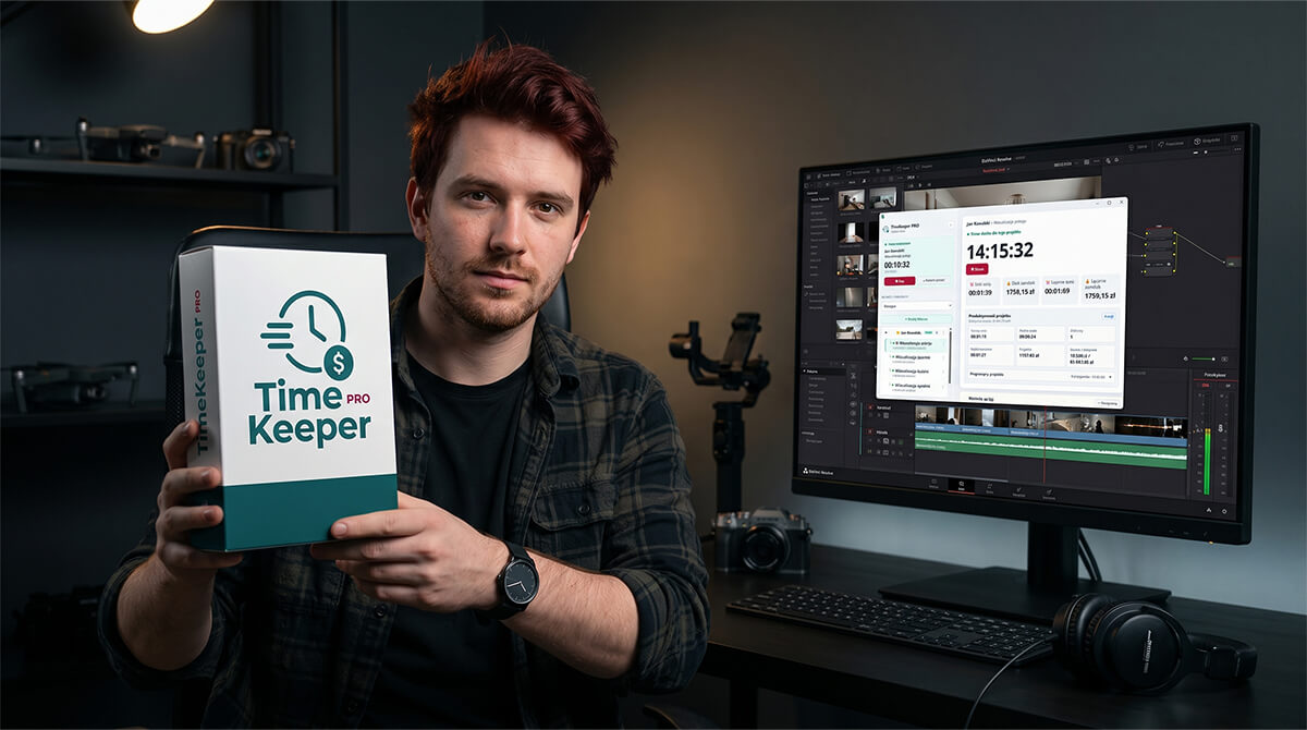 Montażysta wideo korzystający z TimeKeeper PRO przy pracy nad materiałem