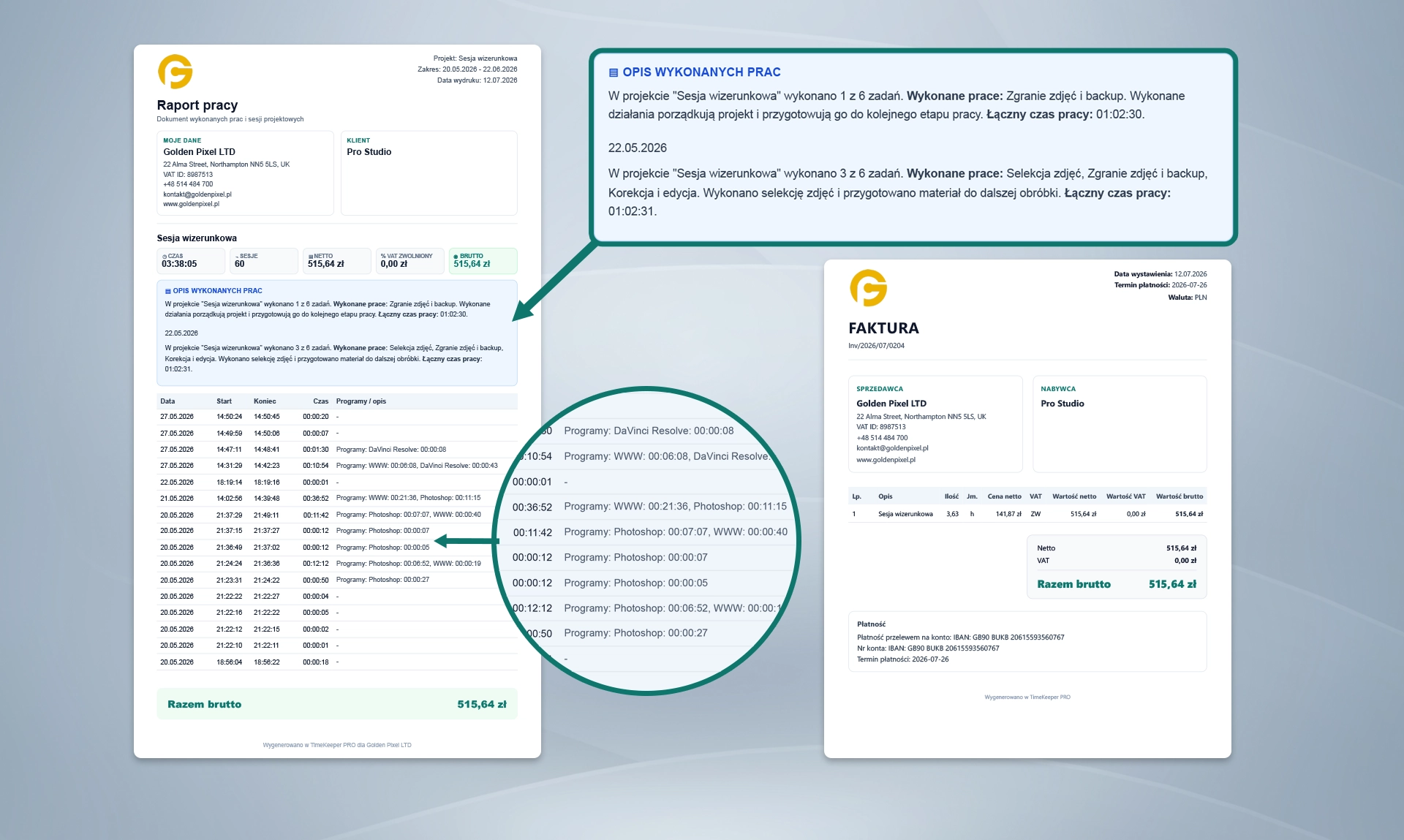 Raport czasu pracy dla klienta w TimeKeeper PRO
