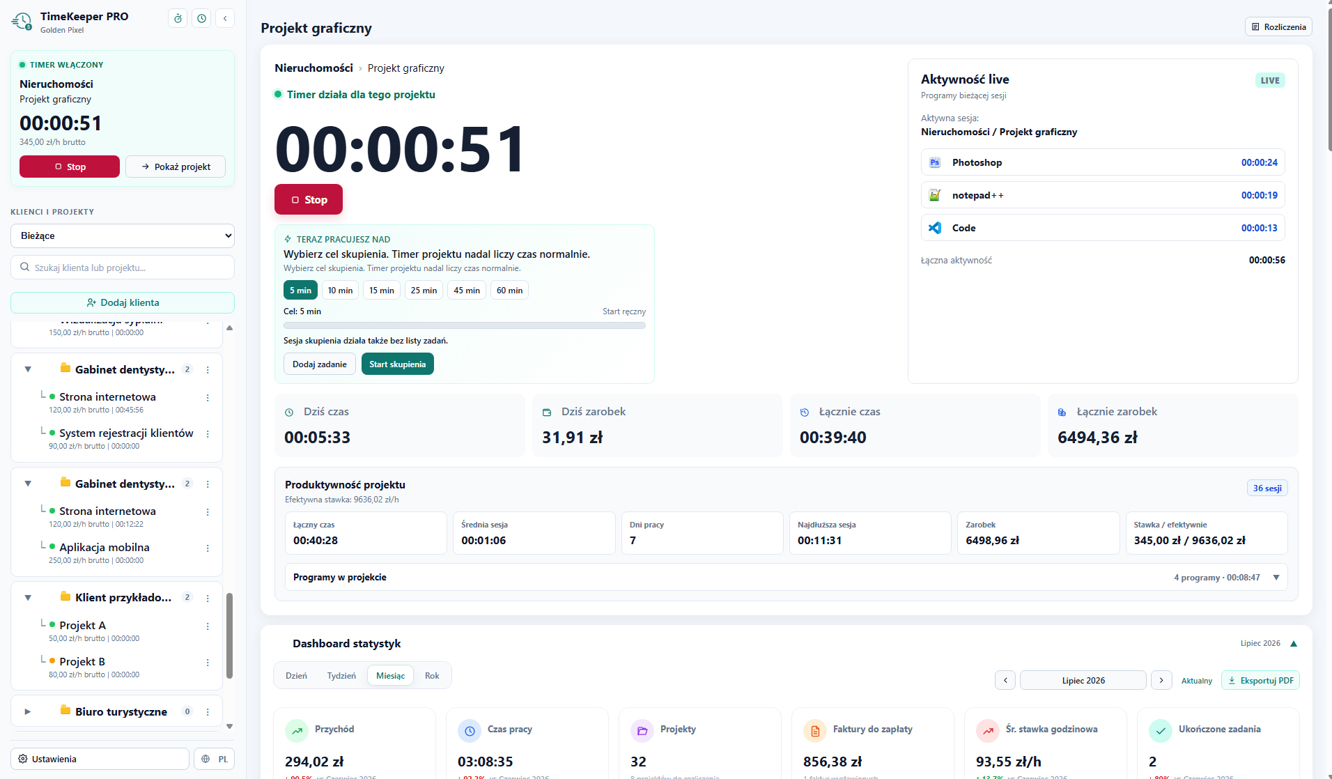 Jasny wygląd programu TimeKeeper PRO