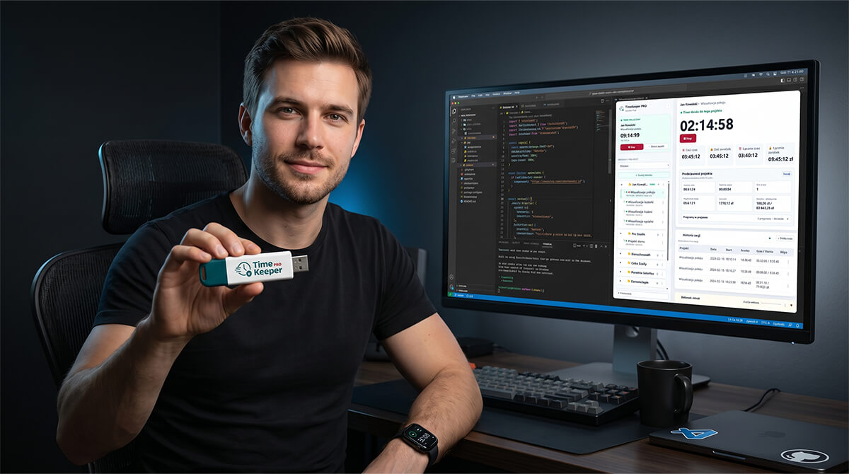 Web developer korzystający z TimeKeeper PRO przy pracy nad stroną internetową