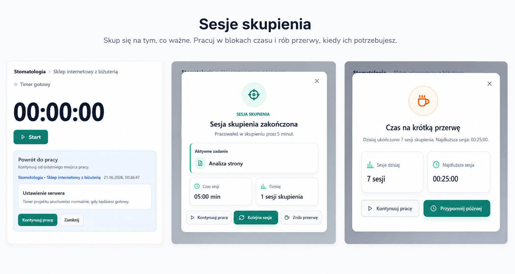 Zdrowa produktywność w TimeKeeper PRO - sesje skupienia i przerwy