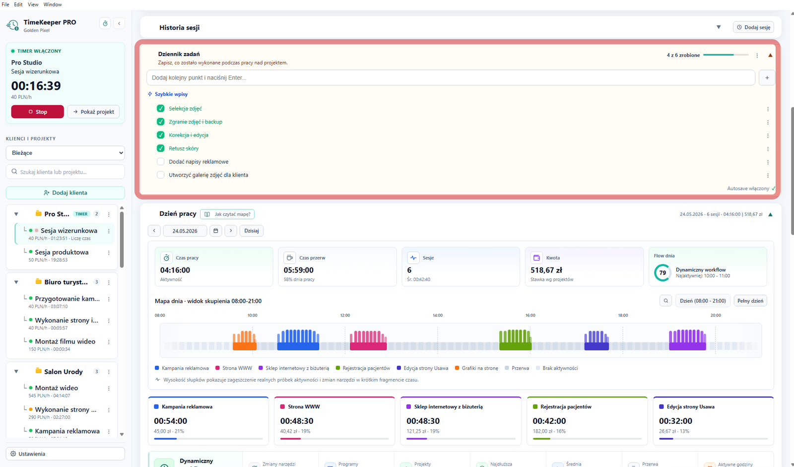 Dziennik zadań montażysty w TimeKeeper PRO