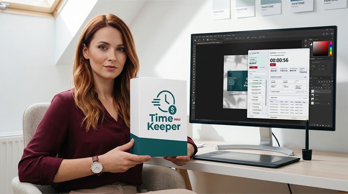 Grafik freelancer pracujący z TimeKeeper PRO
